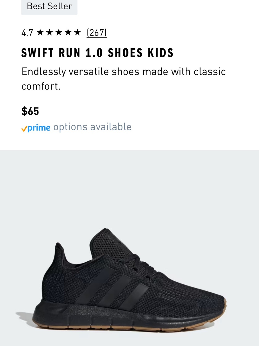 Adidas Kids Swift Run 1.0 Shoes — Black